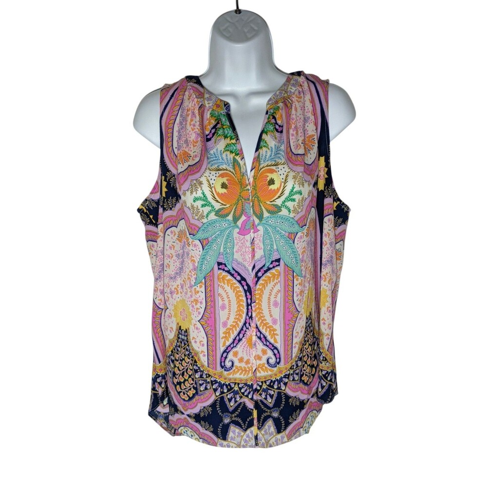 Rose + Olive Sleeveless Tunic Top Blouse Plus 2X Paisley Floral Boho Hippie TAG